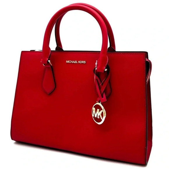 Michael Kors Sheila Medium Center Zip Satchel Bag Bright Red - Picture 1 of 13